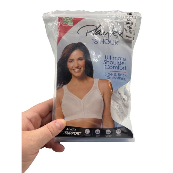 38C Playtex 18 Hour Ultimate Shoulder Comfort Bra 38C White Smooth Support - Picture 1 of 5